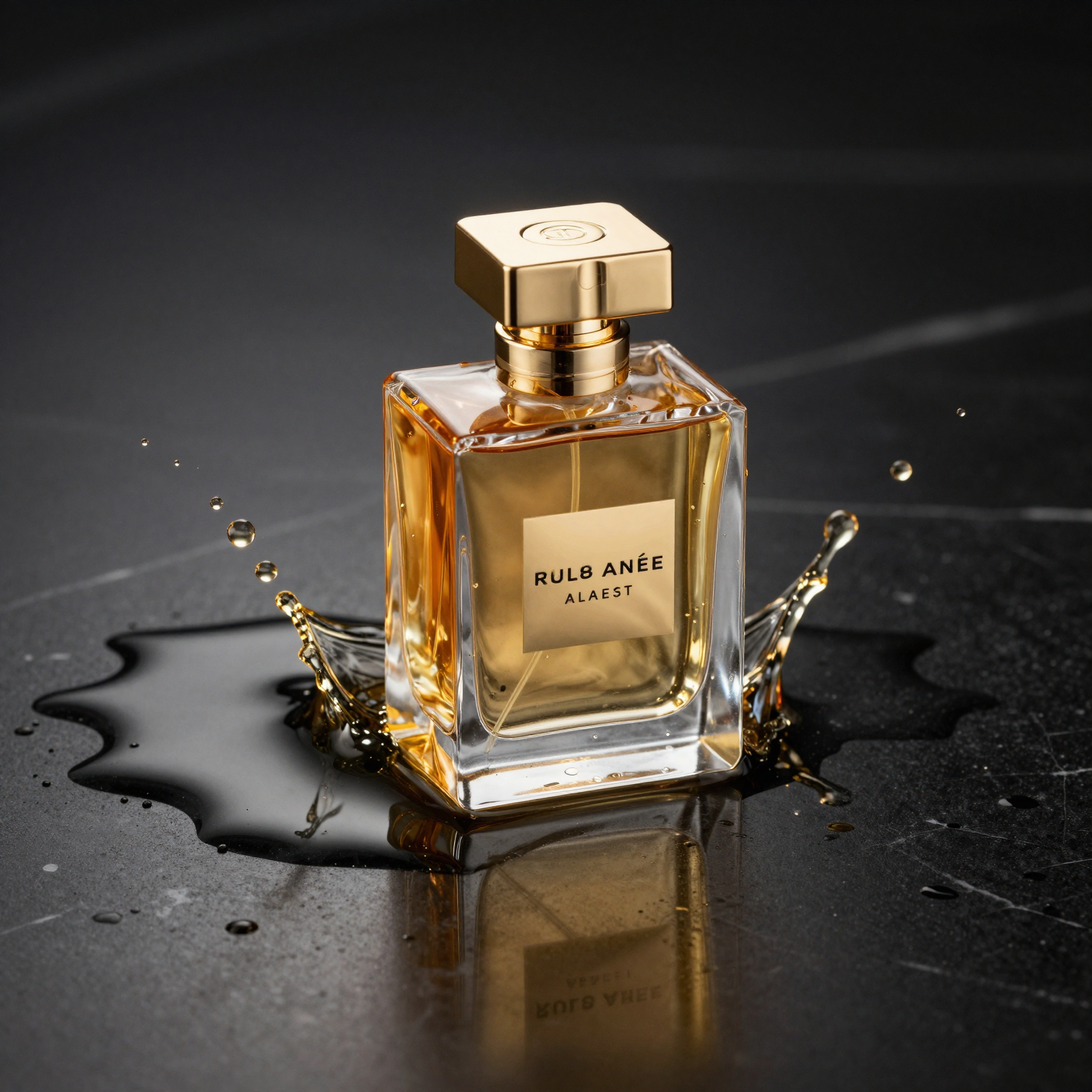 AI-generated luxury perfume bottle product shot on wet marble