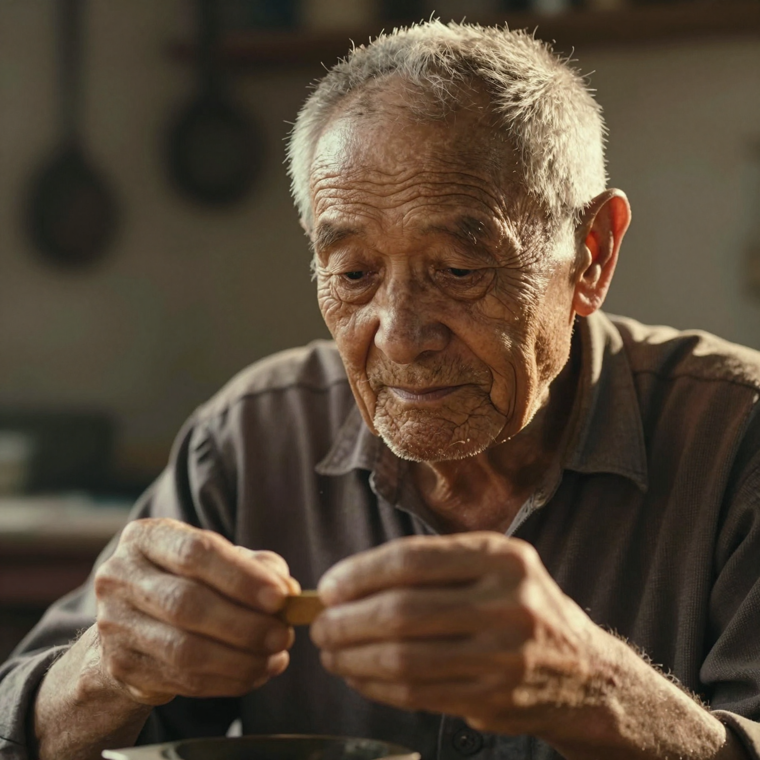 AI-generated cinematic portrait of an elderly artisan with weathered hands