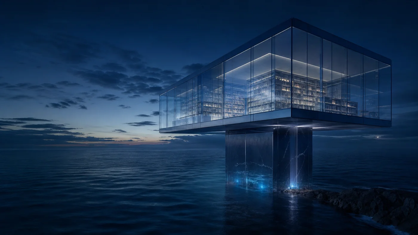 Cinematic architecture concept generated by the Seedream 5.0 Pro AI image generator